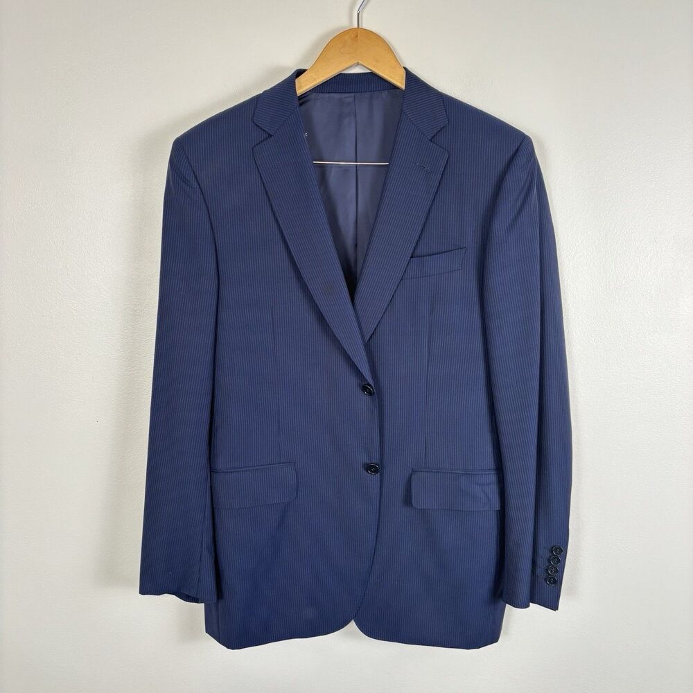 CANALI Mens US 42/EU 52 Navy Pinstripe 100% Pure Wool Sport Coat Jacket Blazer